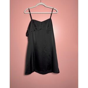 Urban Outfitters Satin Mini Dress Women Large Black Good Tie Back Bow Cutout